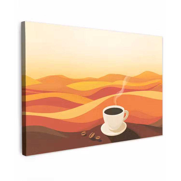 Canvas schilderij - Koffie - Landschap - Oranje - Koffiebonen — 1
