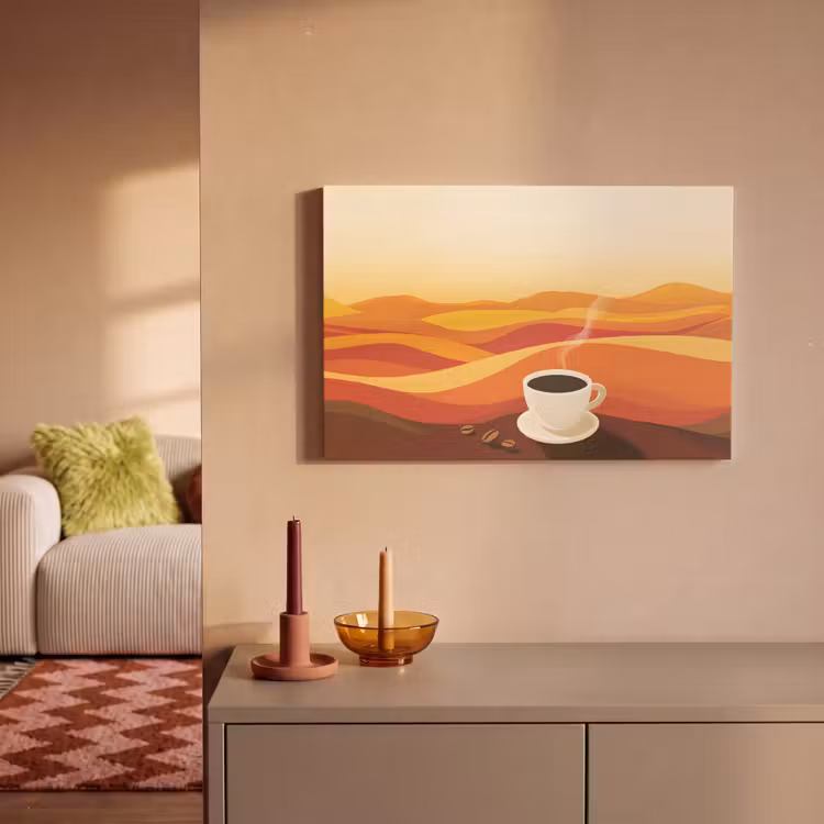 Canvas schilderij - Koffie - Landschap - Oranje - Koffiebonen — 2