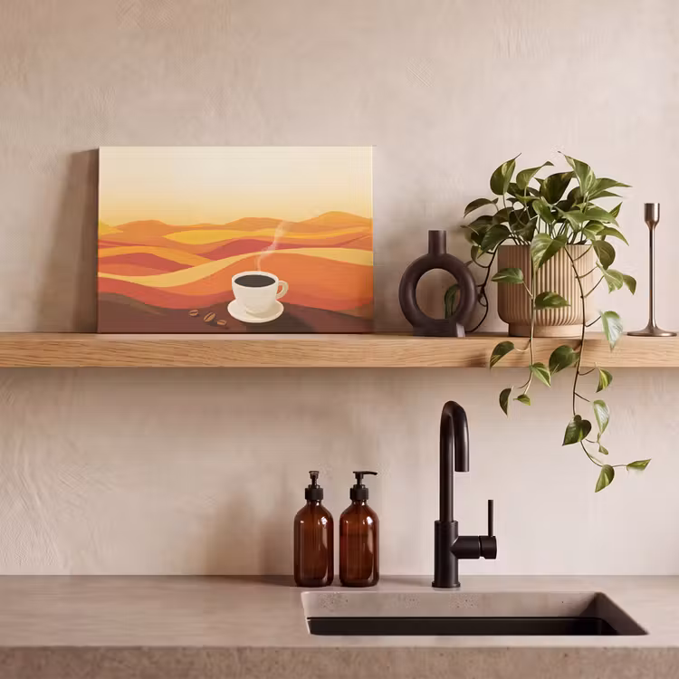 Canvas schilderij - Koffie - Landschap - Oranje - Koffiebonen — 4