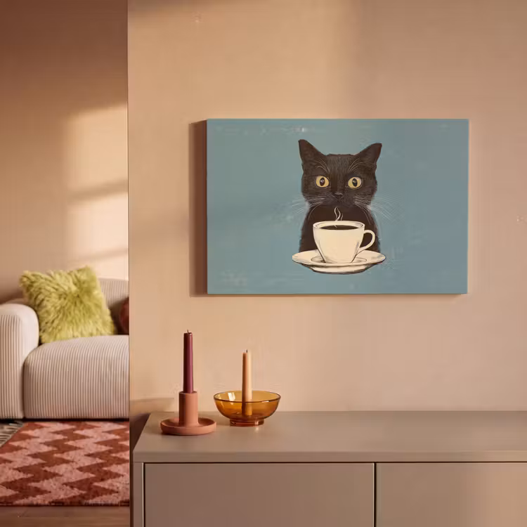 Canvas schilderij - Kat - Zwart - Koffie - Minimalistisch — 2