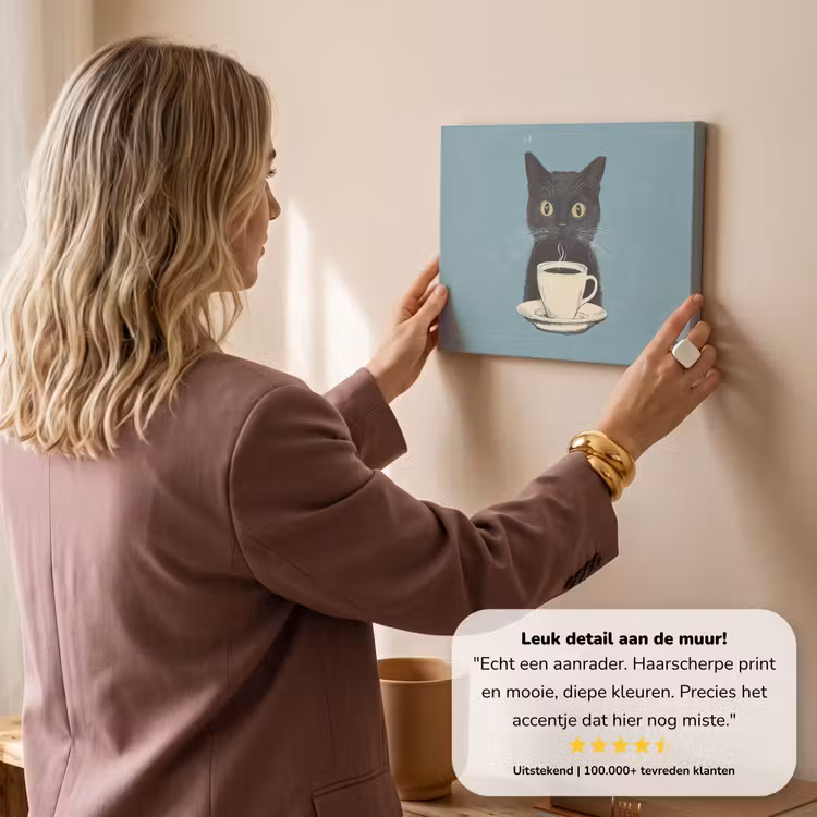 Canvas schilderij - Kat - Zwart - Koffie - Minimalistisch — 3