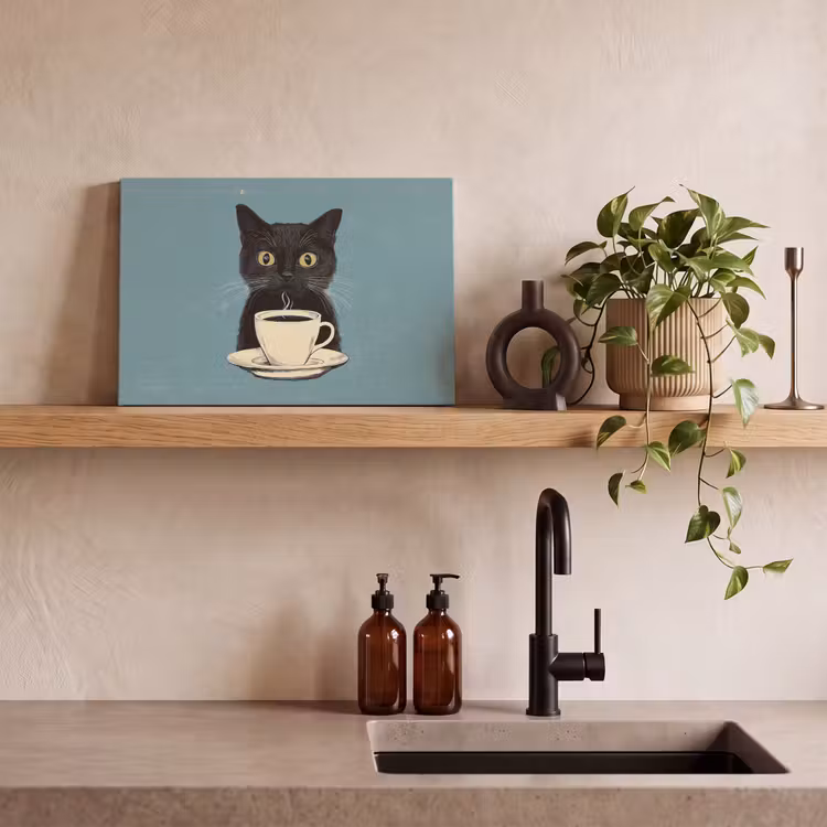 Canvas schilderij - Kat - Zwart - Koffie - Minimalistisch — 4