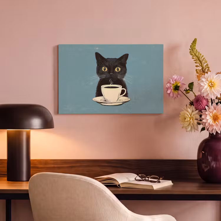 Canvas schilderij - Kat - Zwart - Koffie - Minimalistisch — 6