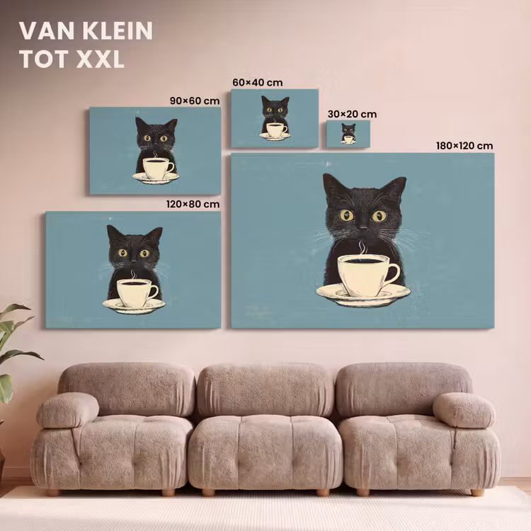 Canvas schilderij - Kat - Zwart - Koffie - Minimalistisch — 8