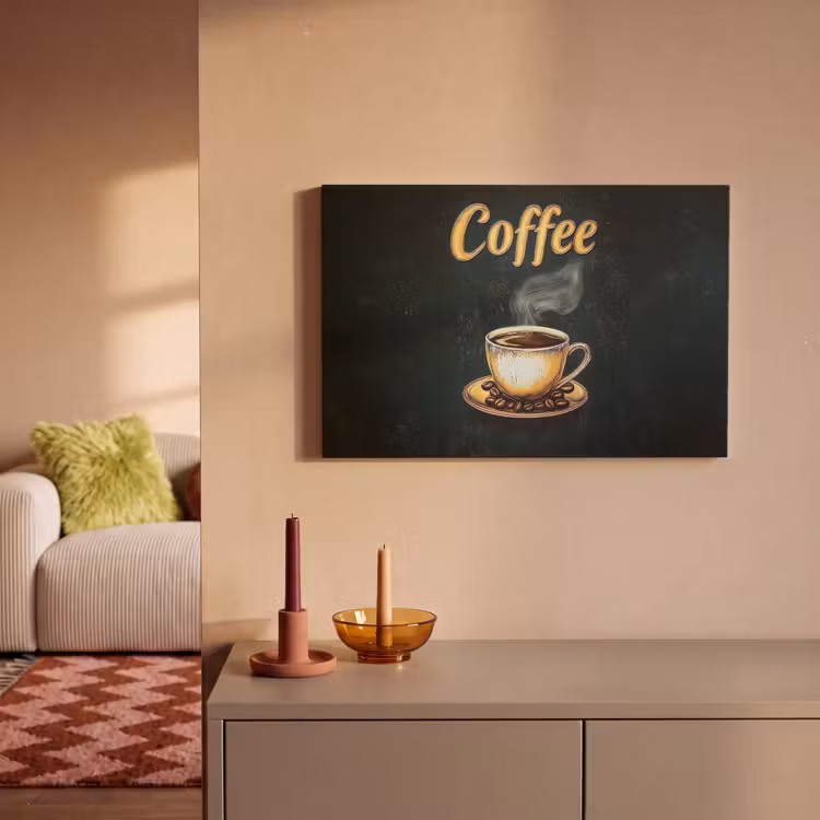 Canvas schilderij - Koffie - Schotel - Koffiebonen - Retro — 2