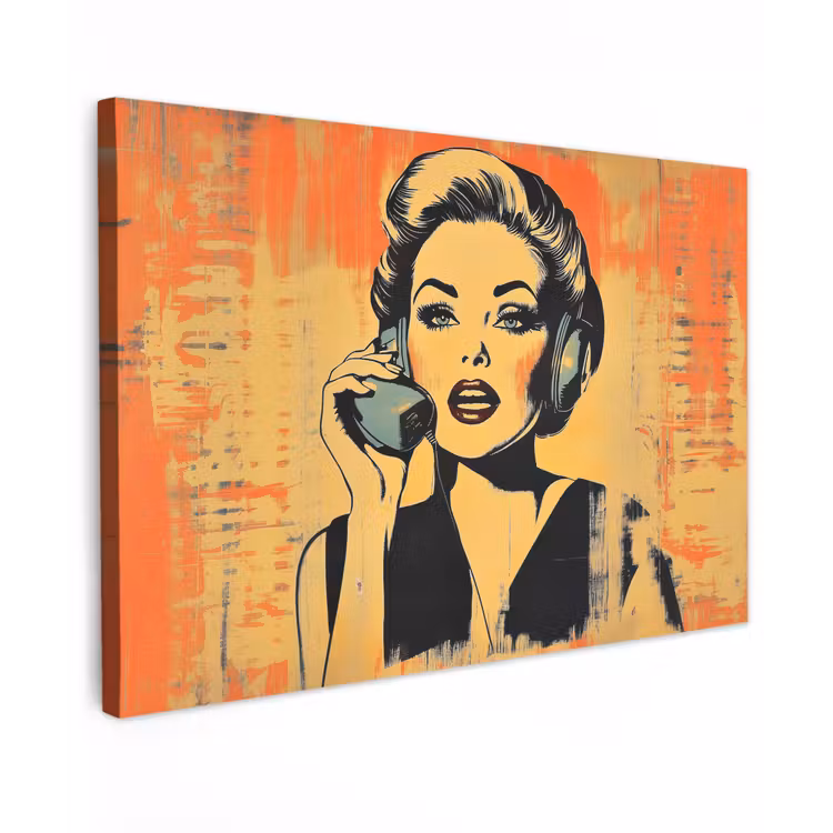 Canvas schilderij - Retro - Vrouw - Koptelefoon - Oranje — 1