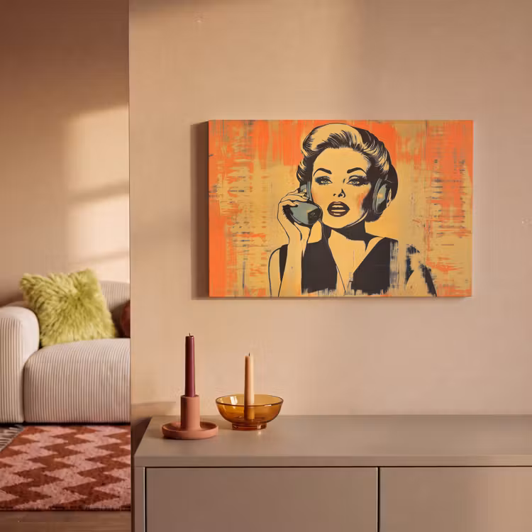 Canvas schilderij - Retro - Vrouw - Koptelefoon - Oranje — 2