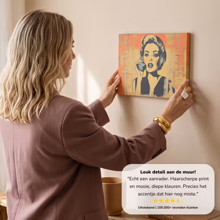 Canvas schilderij - Retro - Vrouw - Koptelefoon - Oranje — 3