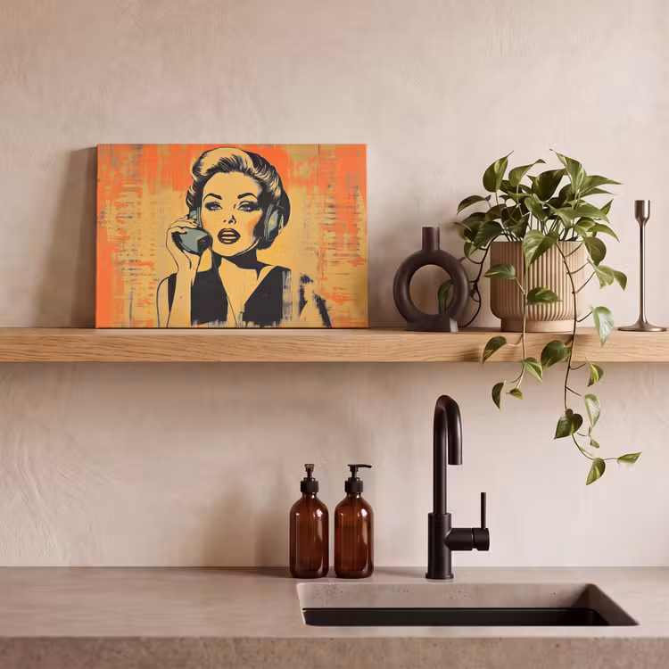Canvas schilderij - Retro - Vrouw - Koptelefoon - Oranje — 4