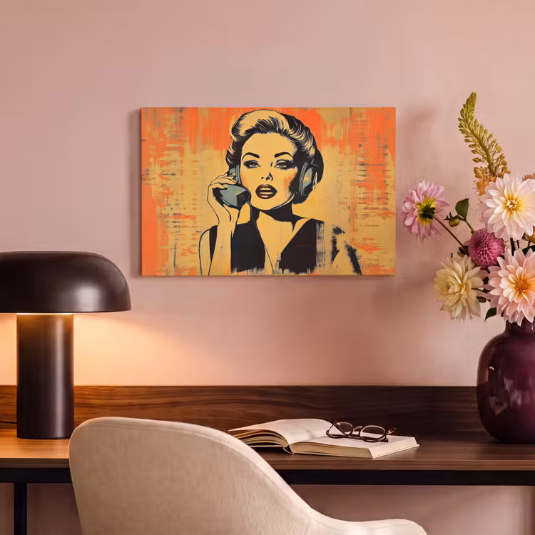 Canvas schilderij - Retro - Vrouw - Koptelefoon - Oranje — 6