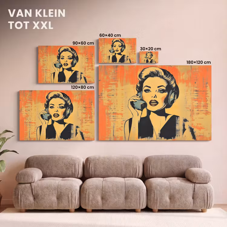 Canvas schilderij - Retro - Vrouw - Koptelefoon - Oranje — 8