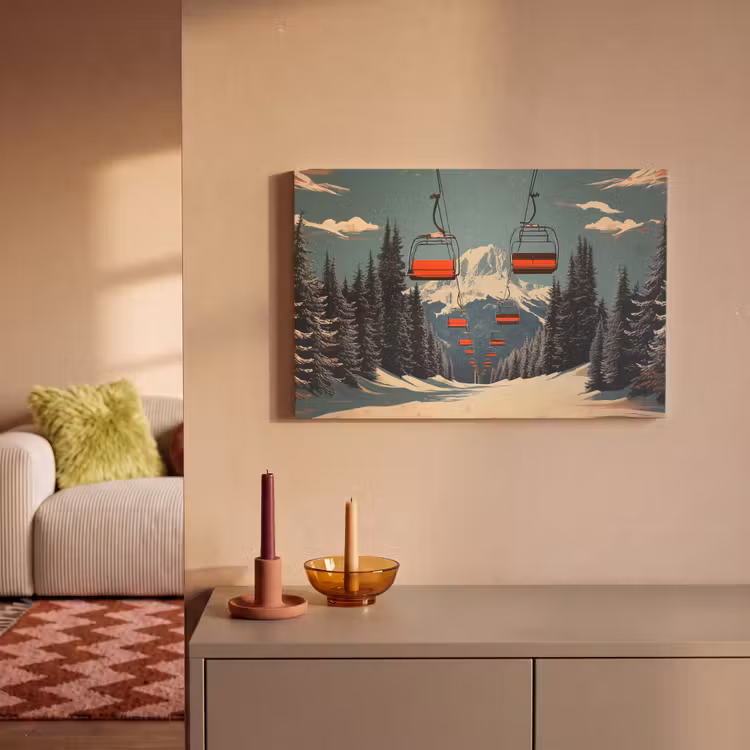 Canvas schilderij - Sneeuw - Skilift - Rood - Bomen — 2