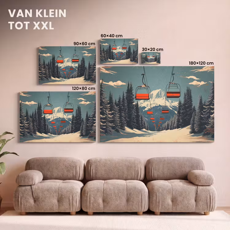 Canvas schilderij - Sneeuw - Skilift - Rood - Bomen — 8