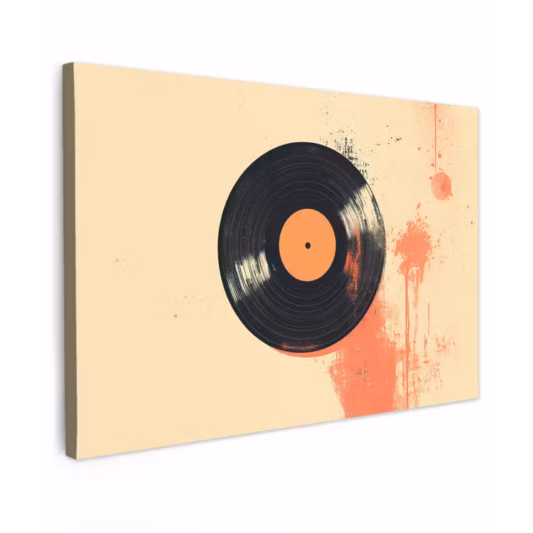 Canvas schilderij - Vinylplaat - Zwart - Verfspatten - Retro — 1