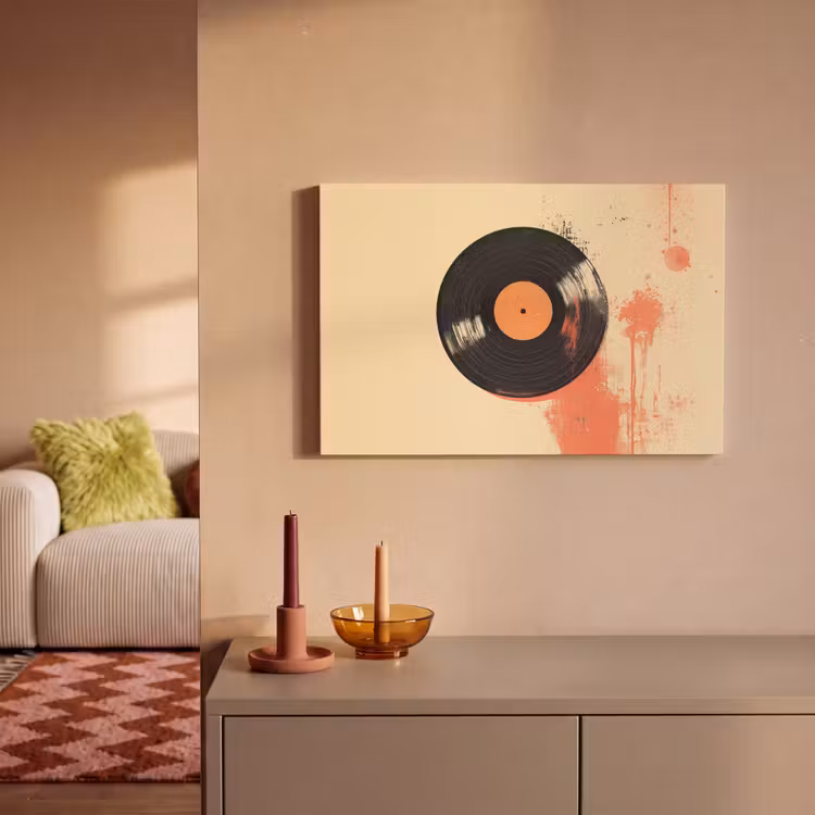 Canvas schilderij - Vinylplaat - Zwart - Verfspatten - Retro — 2