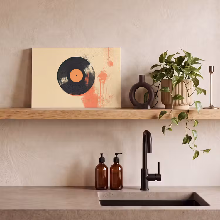 Canvas schilderij - Vinylplaat - Zwart - Verfspatten - Retro — 4