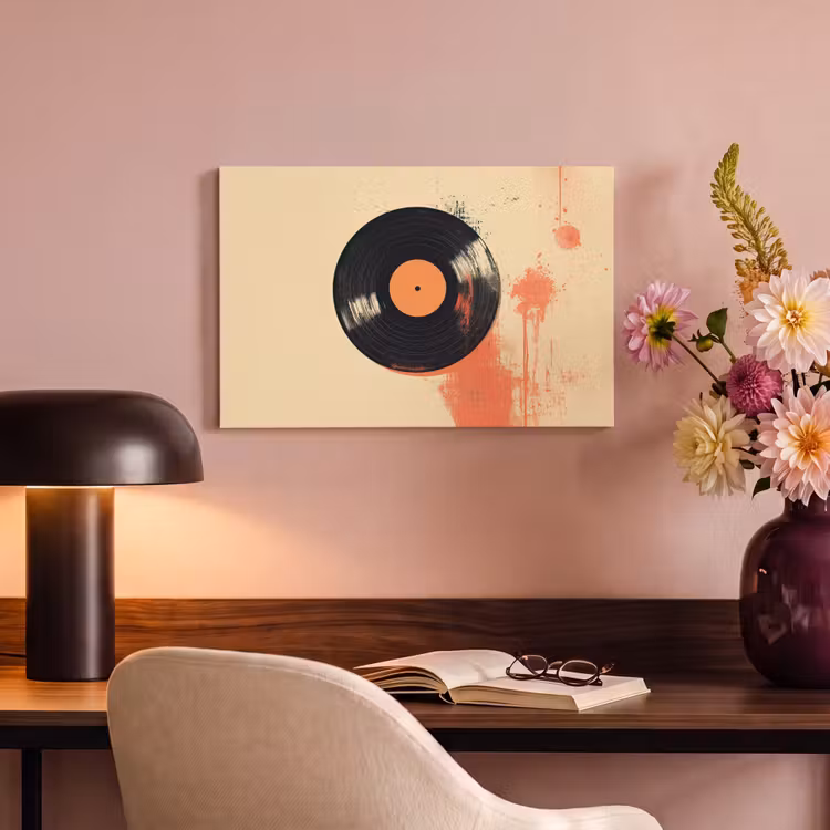 Canvas schilderij - Vinylplaat - Zwart - Verfspatten - Retro — 6