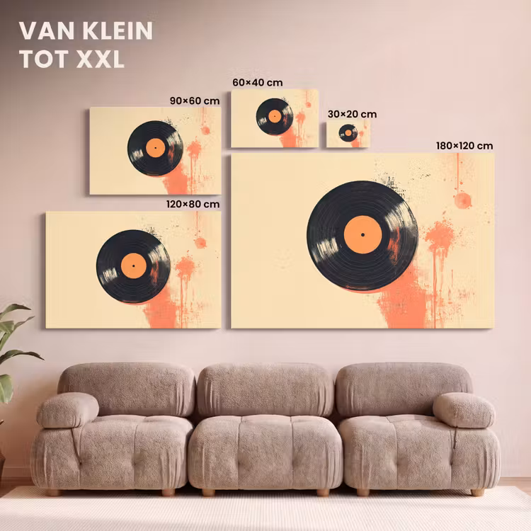 Canvas schilderij - Vinylplaat - Zwart - Verfspatten - Retro — 8