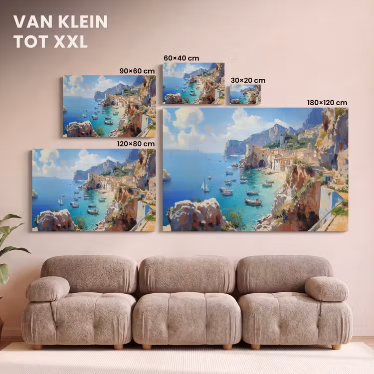 Canvas schilderij - Kustdorp - Schilderij - Rotsen - Boten — 8