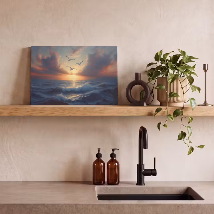 Canvas schilderij - Meeuwen - Zonsondergang - Zee - Wolken — 4