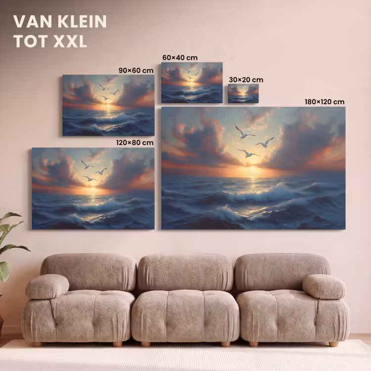 Canvas schilderij - Meeuwen - Zonsondergang - Zee - Wolken — 8
