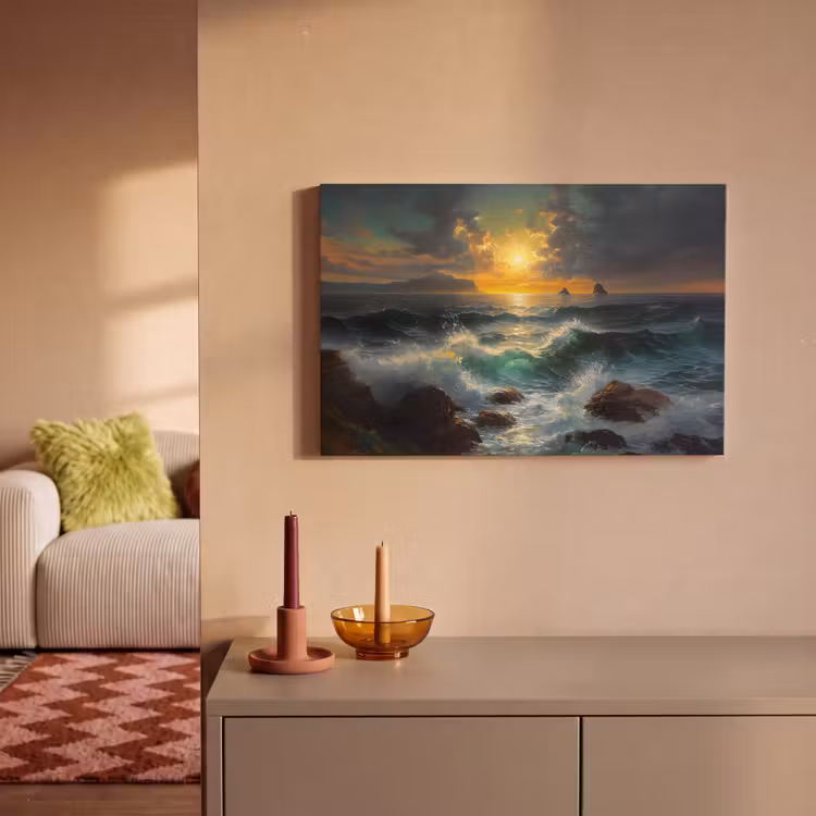 Canvas schilderij - Zee - Zon - Golven - Rotsen — 2