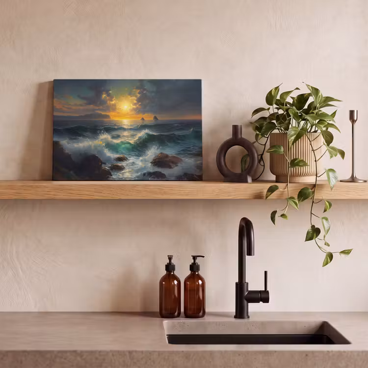 Canvas schilderij - Zee - Zon - Golven - Rotsen — 4
