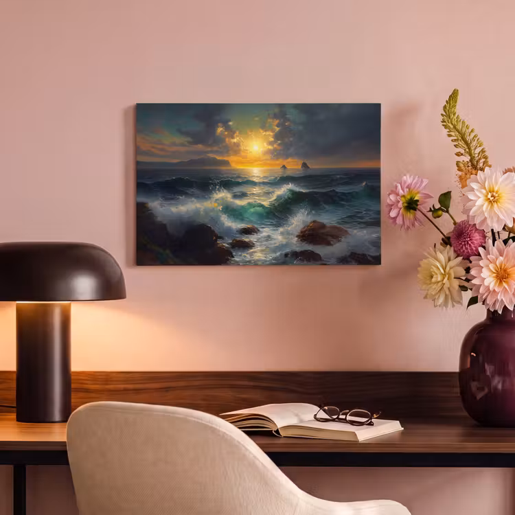 Canvas schilderij - Zee - Zon - Golven - Rotsen — 6
