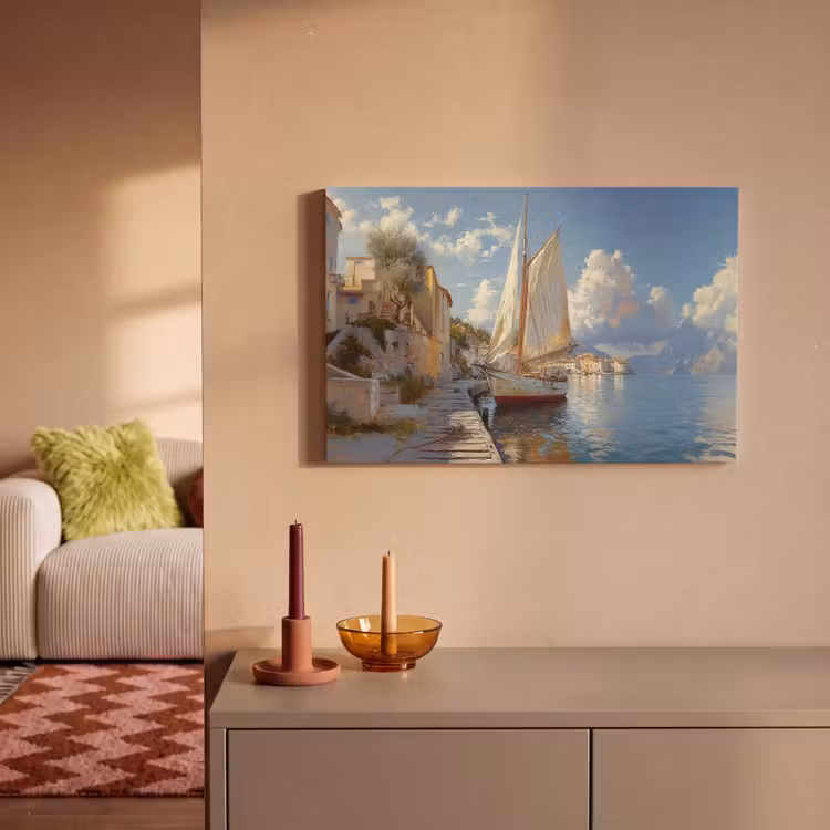 Canvas schilderij - Zeilschip - Huizen - Kade - Zee — 2