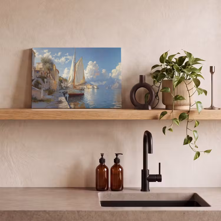 Canvas schilderij - Zeilschip - Huizen - Kade - Zee — 4