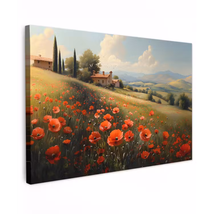 Canvas schilderij - Klaprozen - Rood - Heuvels - Landschap — 1