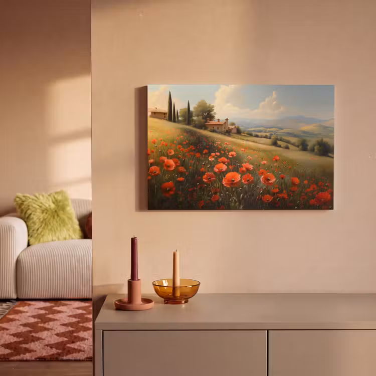 Canvas schilderij - Klaprozen - Rood - Heuvels - Landschap — 2