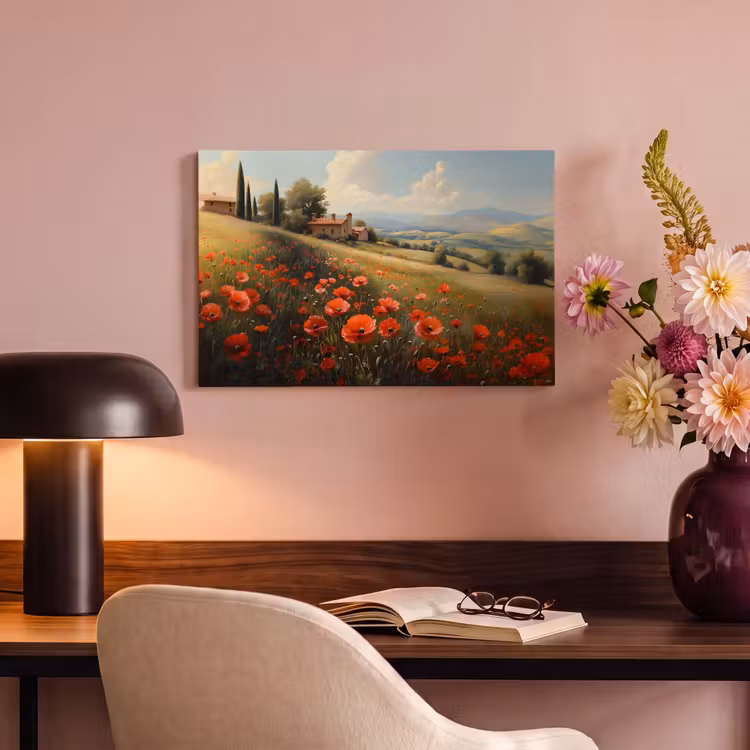 Canvas schilderij - Klaprozen - Rood - Heuvels - Landschap — 6