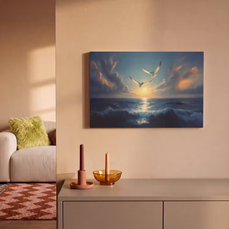 Canvas schilderij - Meeuwen - Zee - Wolken -Blauw — 2