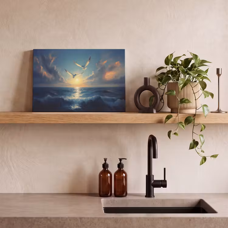 Canvas schilderij - Meeuwen - Zee - Wolken -Blauw — 4