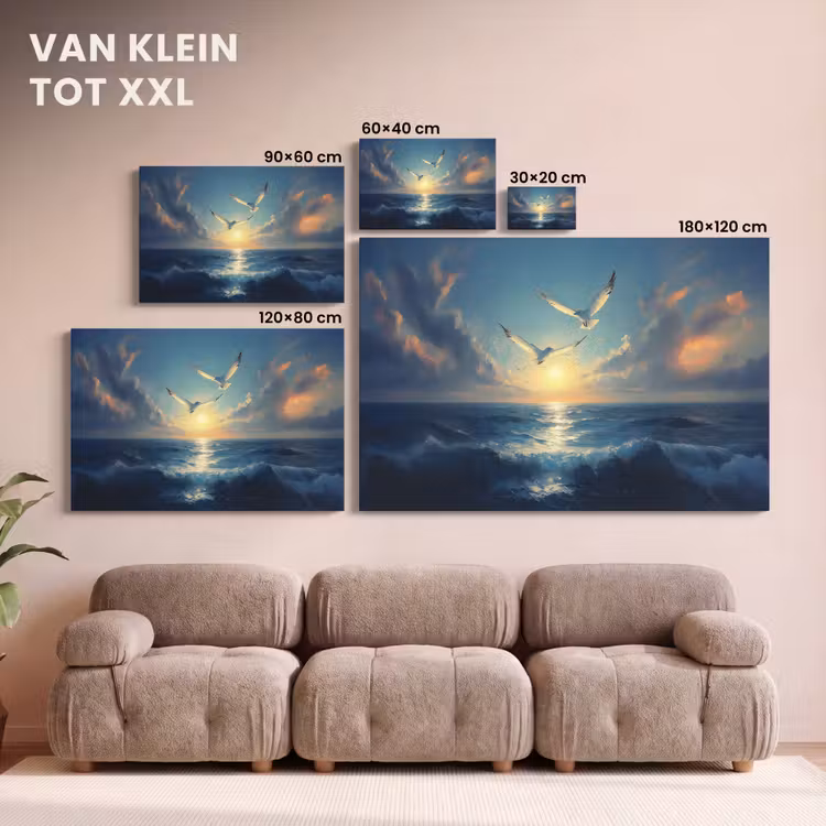 Canvas schilderij - Meeuwen - Zee - Wolken -Blauw — 8