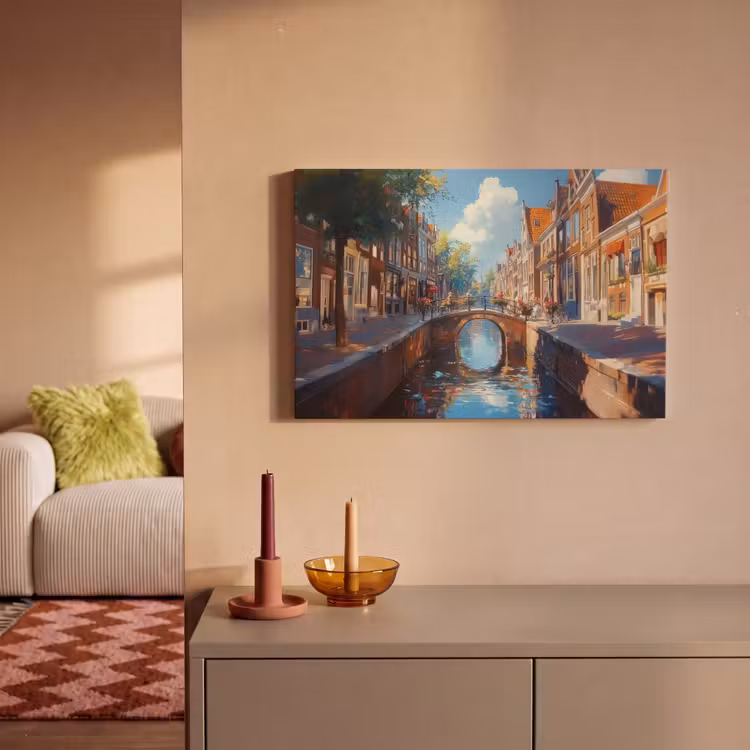Canvas schilderij - Stad - Gracht - Zon - Fietsen — 2