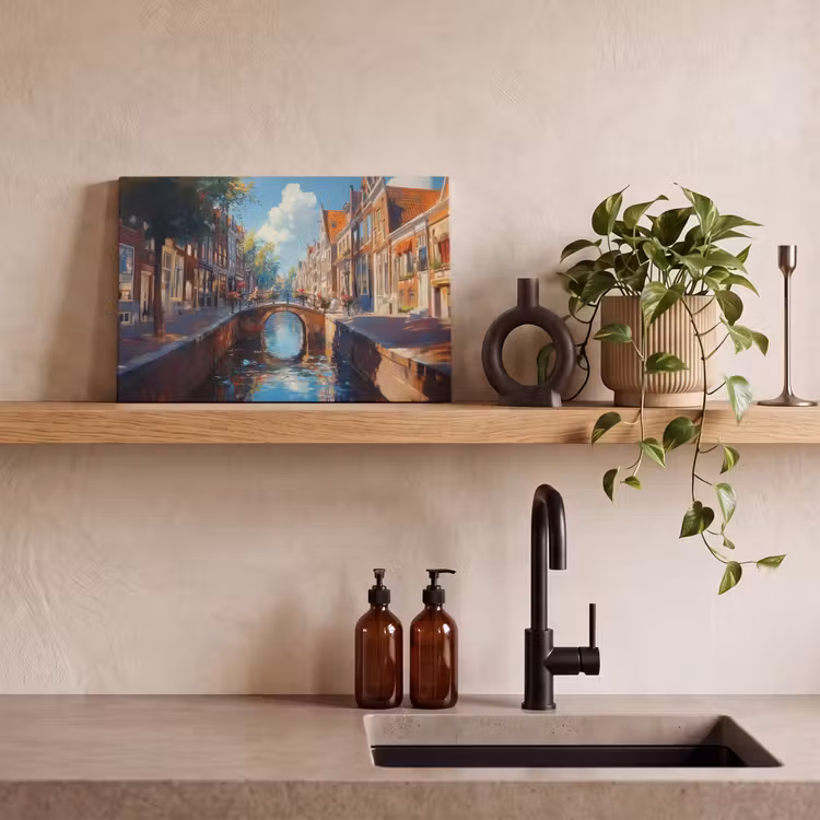 Canvas schilderij - Stad - Gracht - Zon - Fietsen — 4