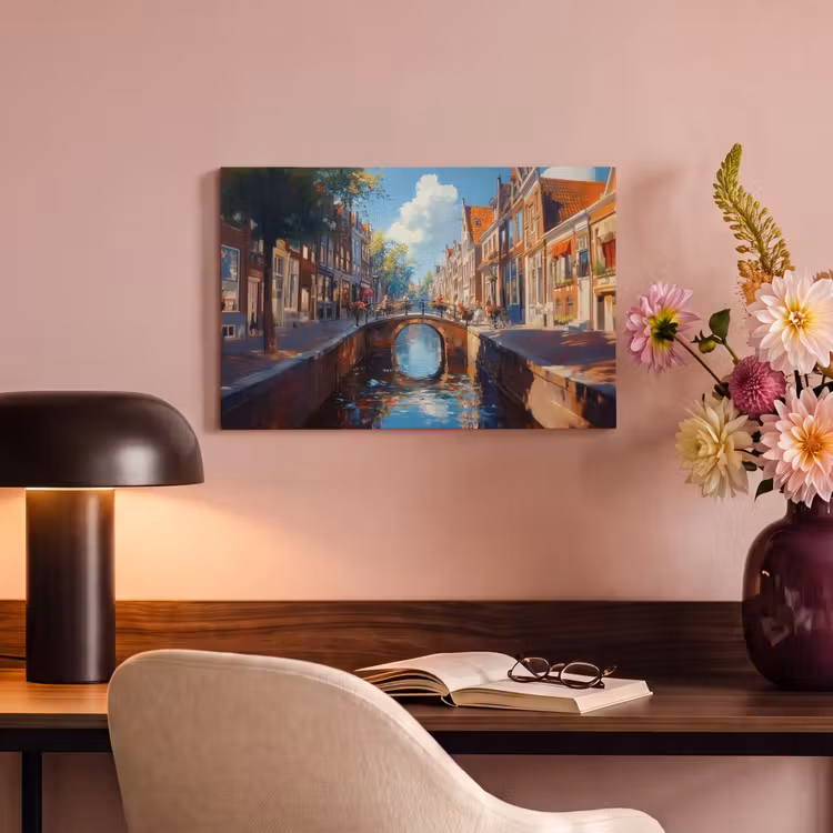 Canvas schilderij - Stad - Gracht - Zon - Fietsen — 6