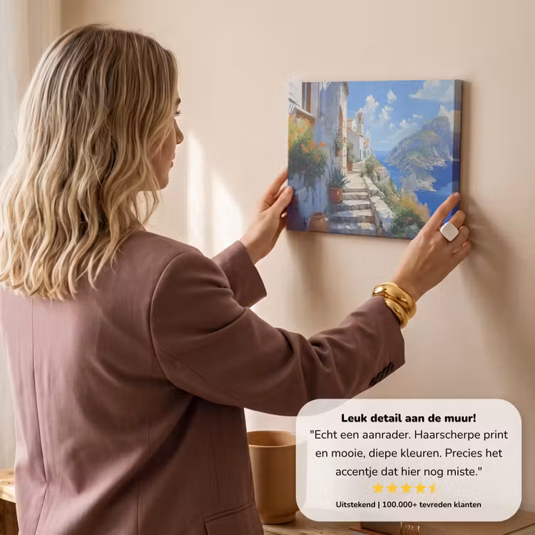 Canvas schilderij - Trap - Huizen - Berglandschap - Zee — 3