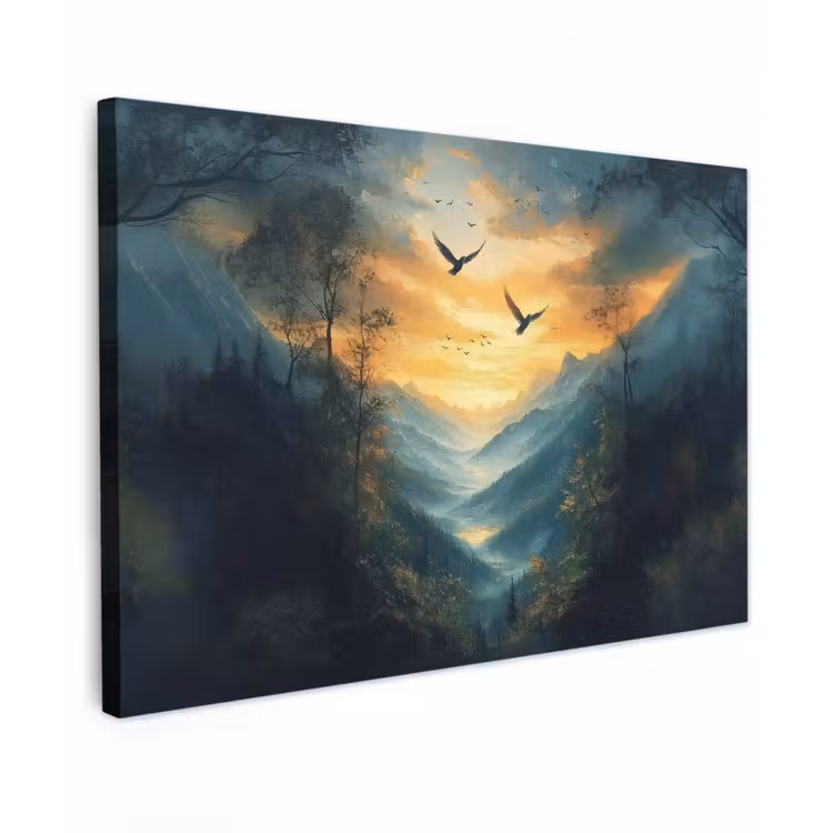 Canvas schilderij - Vogels - Zon - Bomen - Groen — 1