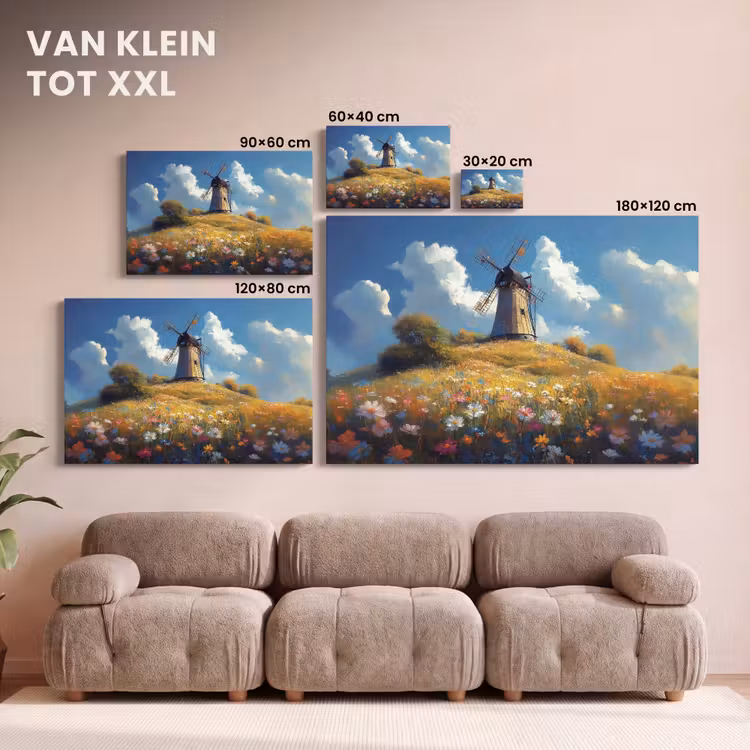 Canvas schilderij - Windmolen - Heuvel - Bloemen - Kleurrijk — 8