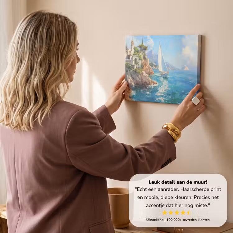 Canvas schilderij - Zeilboot - Rotsen - Kust - Huizen — 3