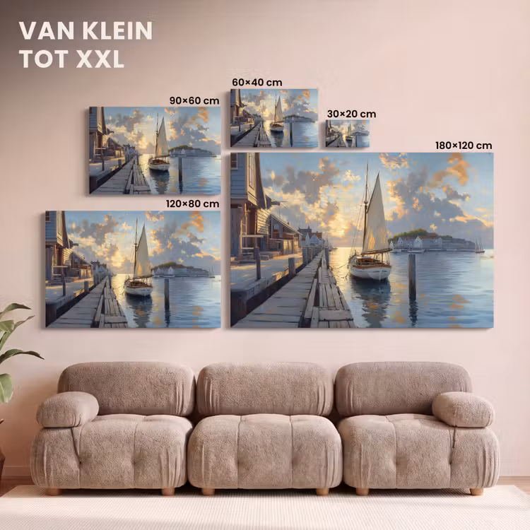 Canvas schilderij - Zeilboot - Zon - Pier - Hout — 8
