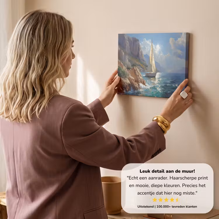 Canvas schilderij - Zeilschip - Zee - Rotsen - Wolken — 3