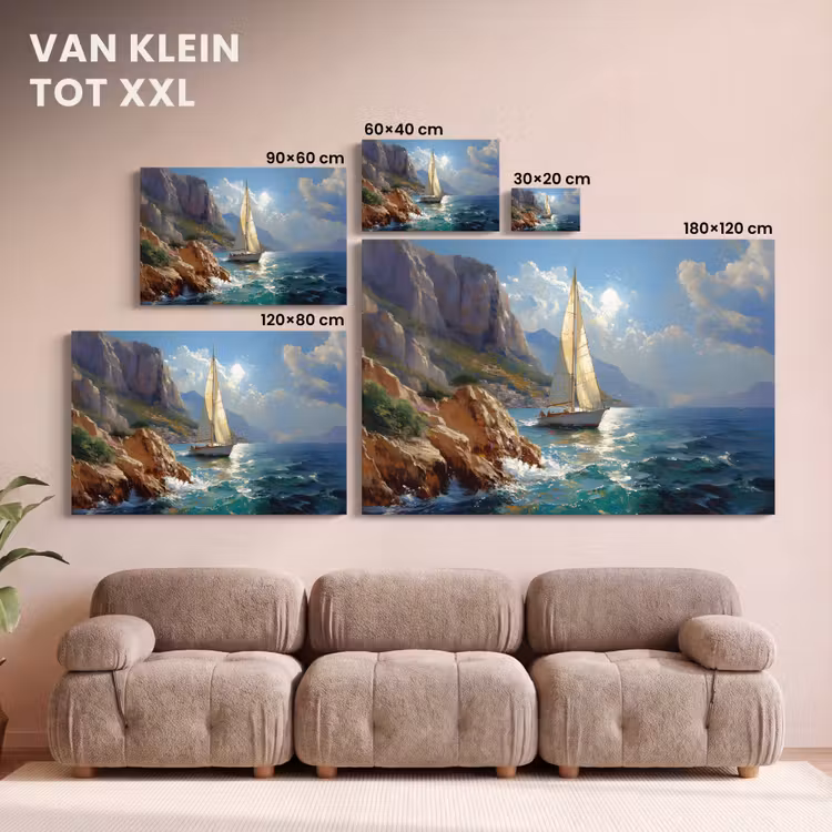 Canvas schilderij - Zeilschip - Zee - Rotsen - Wolken — 8