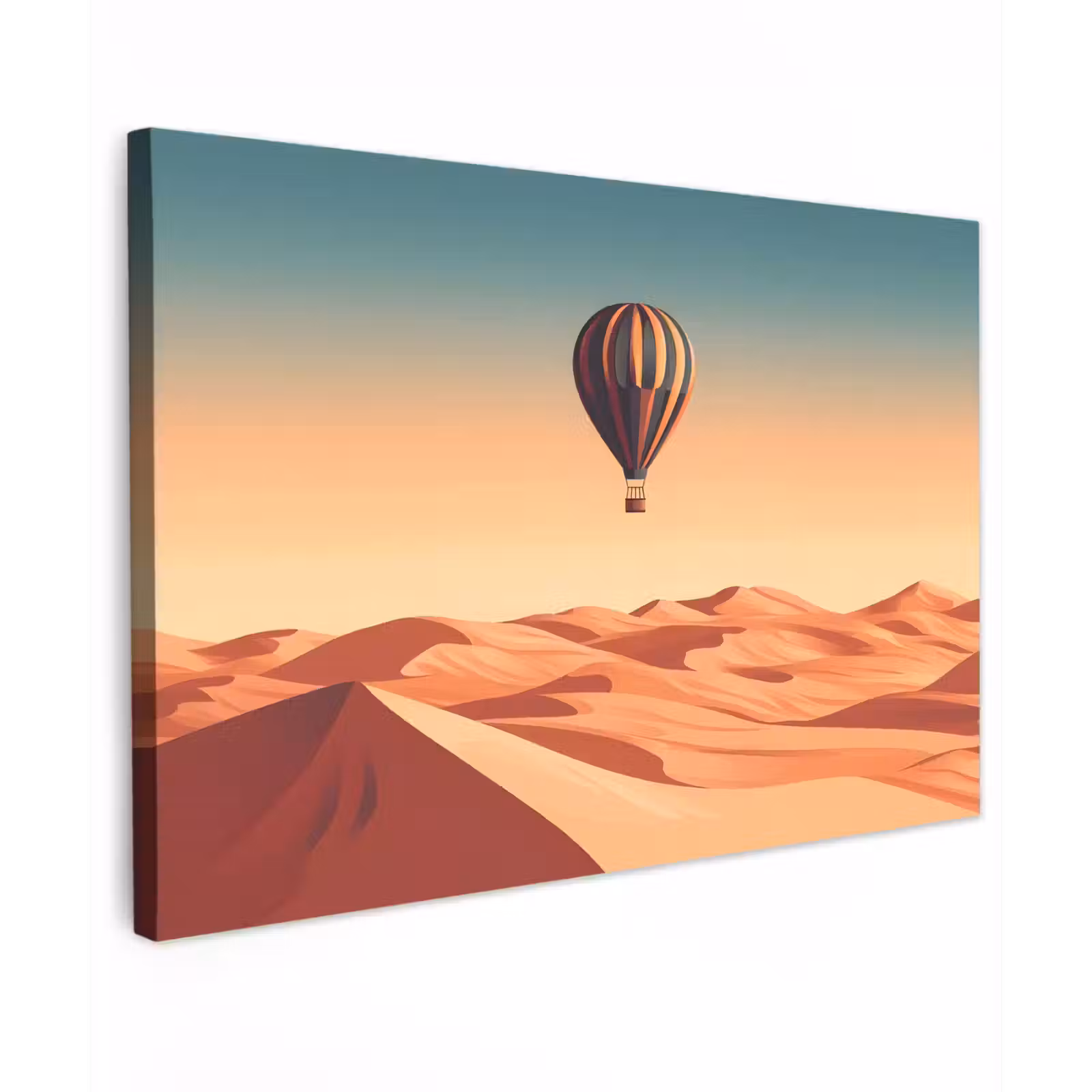 Canvas schilderij - Luchtballon - Woestijn - Zonsondergang - Blauw — 1