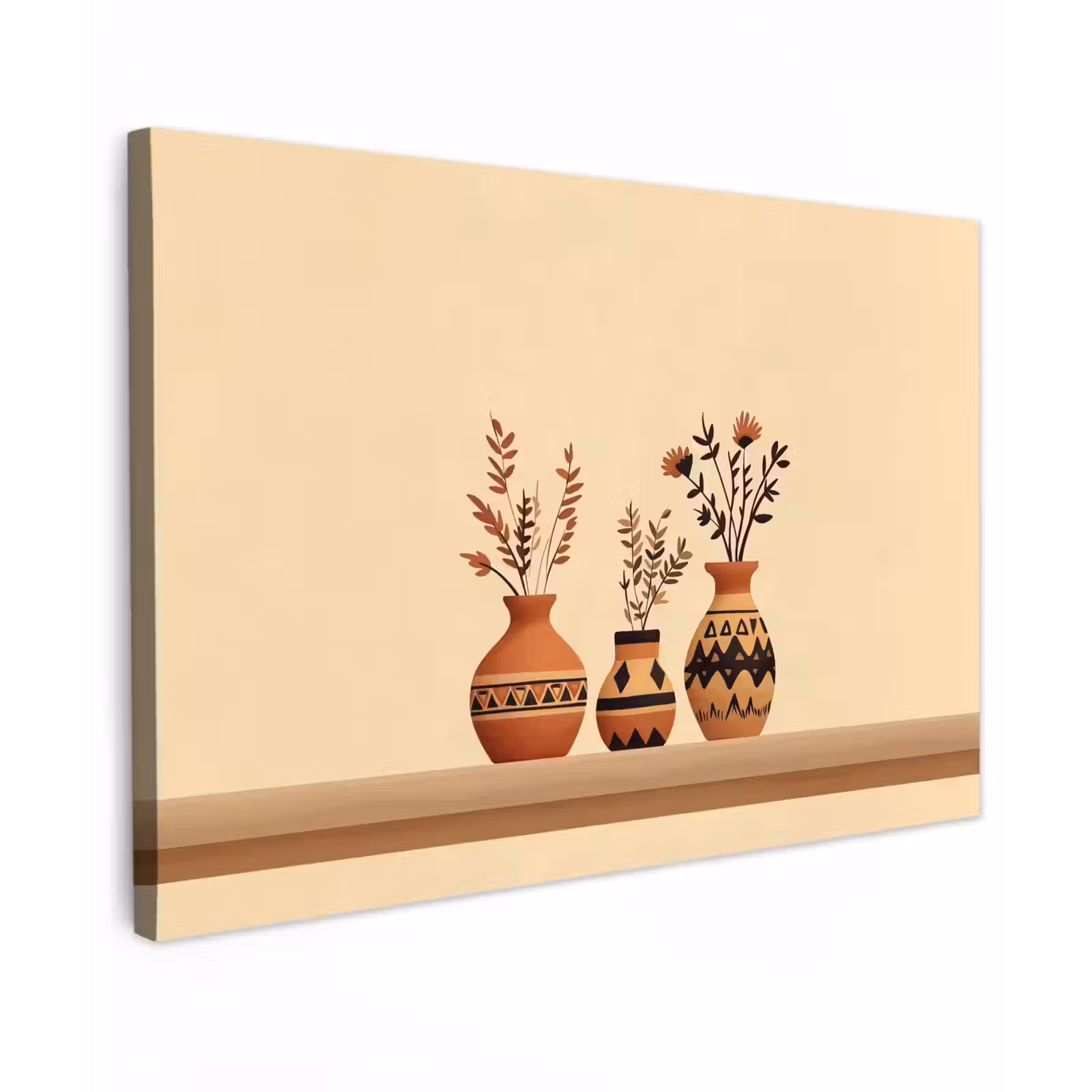 Canvas schilderij - Vazen - Bloemen - Bladeren - Minimalistisch — 1
