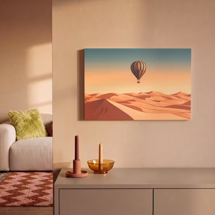 Canvas schilderij - Luchtballon - Woestijn - Zonsondergang - Blauw — 2