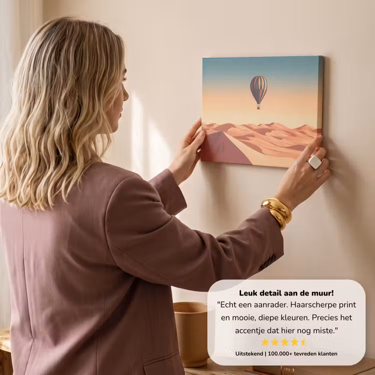 Canvas schilderij - Luchtballon - Woestijn - Zonsondergang - Blauw — 3